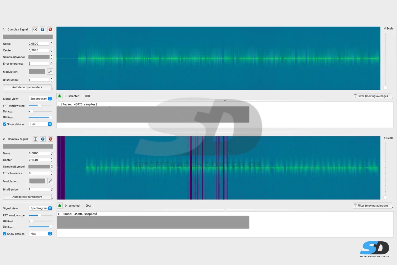 Bild vergrößern - Ausgangsmessung Spektrumanalyse reparieter Porsche 964 Handsender