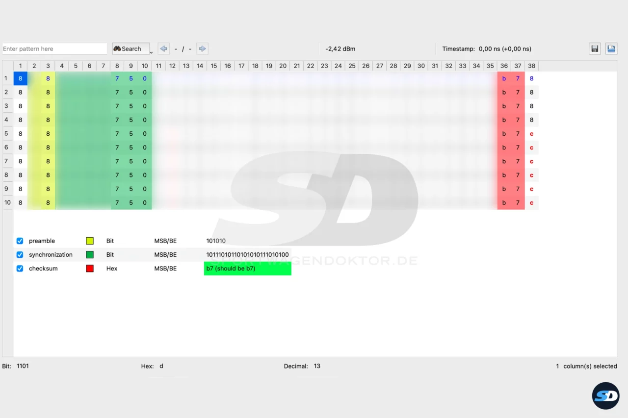 Bild vergrößern - Ausgangsmessung Spektrumanalyse reparierter Porsche 996 Schlüssel