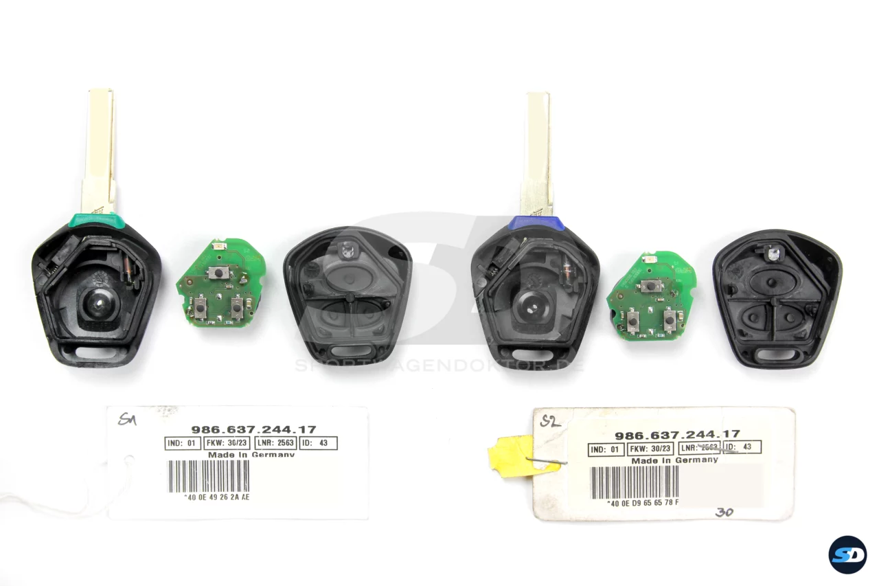 Bild vergrößern - Porsche 986 Funkschlüssel mit Funkmodul P2 vor Reparatur